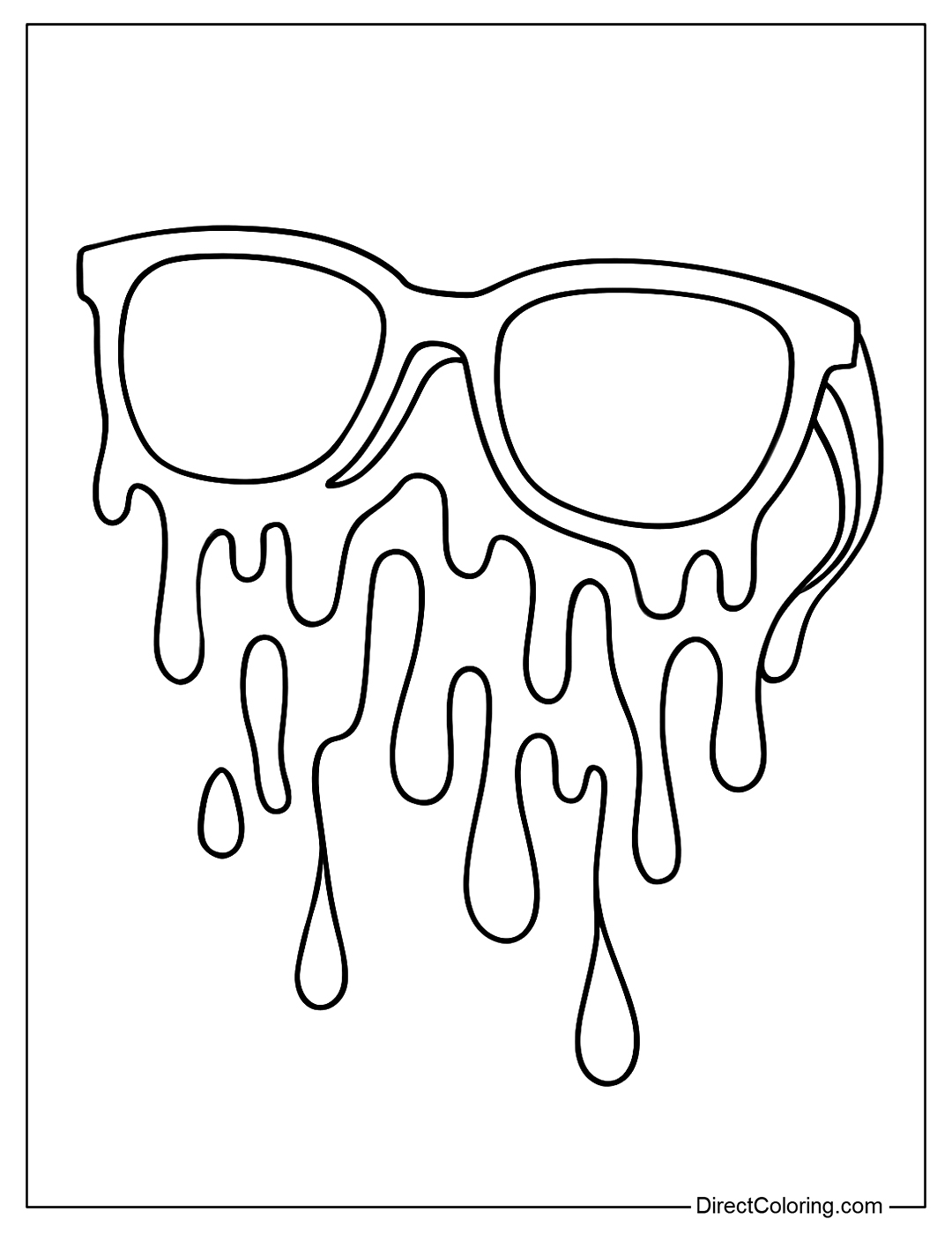 coloring page Sunglasses are melting with artistic paint splatters